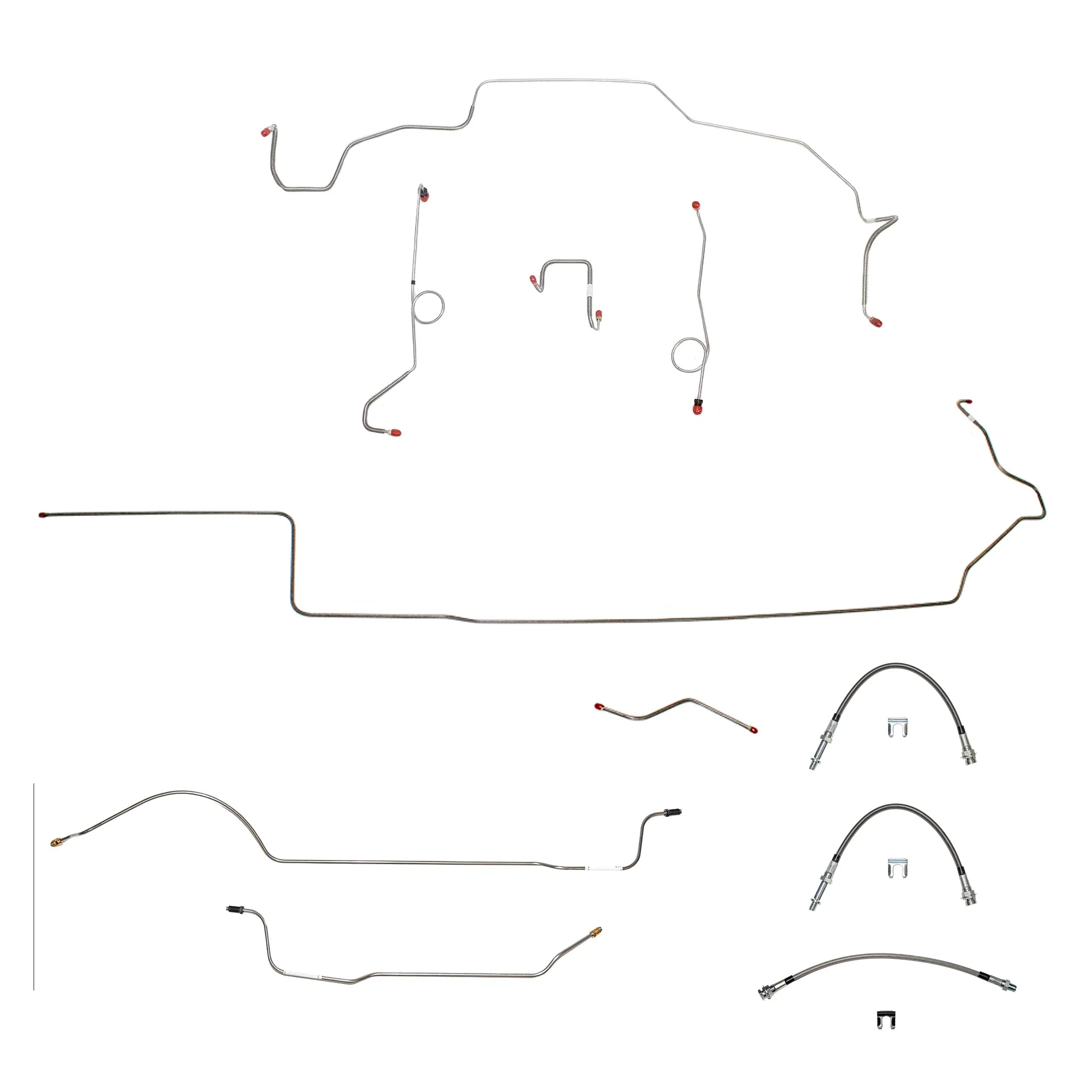 70 Mopar B-Body, Power Disc Brakes, Left Ported Master Cylinder, Right Front to Fender then Rises 4.5'' Above Bell housing then routes UNDER Frame Rail, 8 3/4 Axle; Complete Brake Line and Hose Kit - Image 2