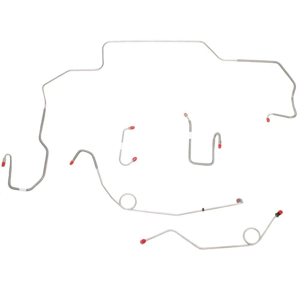 RKT6802- 68-70 Mopar B-Body, Hemi, Power Disc, Left Ported M/C, Right-Front Routes UNDER Frame; 3 Brake Valves, Front 5 Line Kit w/ 2pc Intermediate